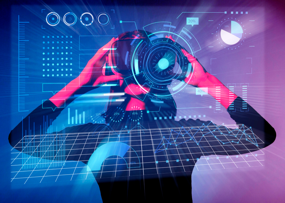 medium shot woman wearing vr glasses